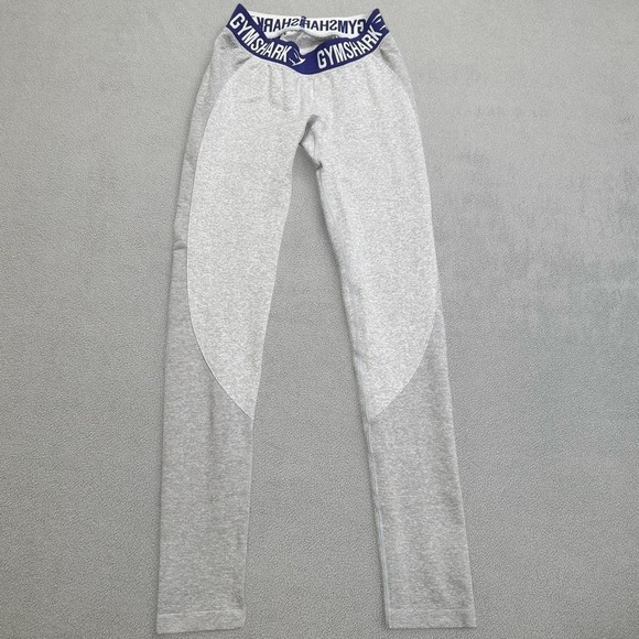 Gymshark Leggings Womens Grey w Blue Logo Seamless Waistline Size XS - Picture 1 of 7